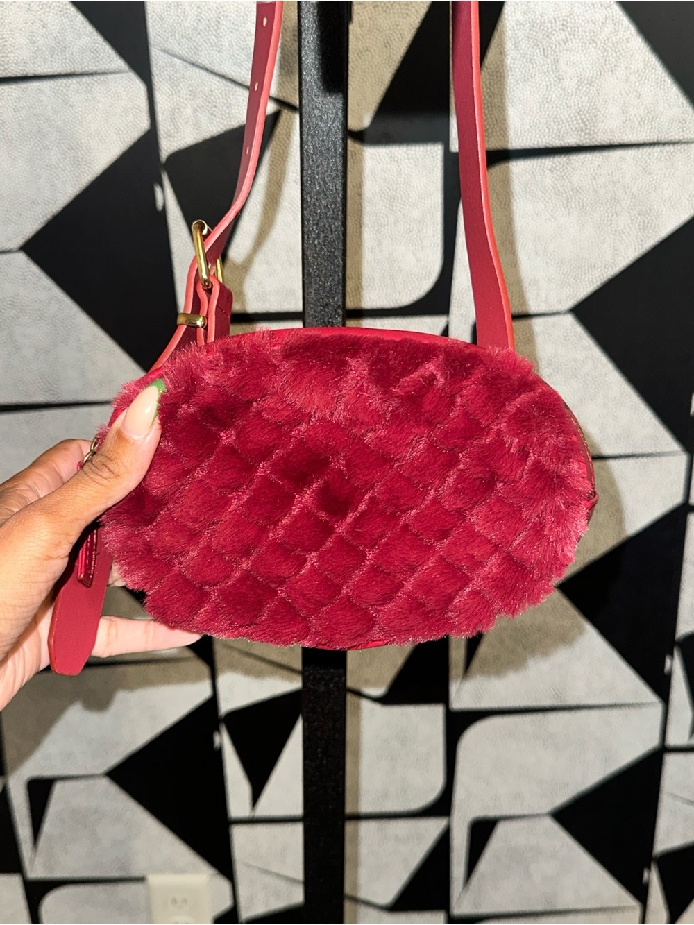 Ruby Red Quilted Faux Fur Belt Bag
